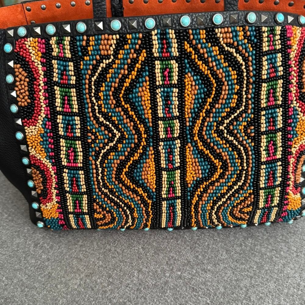 RARE Authentic Valentino Garavani Beaded Leather Rockstud Shopper Tote - Picture 2 of 10